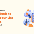 The image features a banner with the title "9 Top Tools to Grow Your List in 2024 (+ Best Practices)" and an illustration of people using various devices to collect emails. The Converti logo is prominently displayed in the corner.