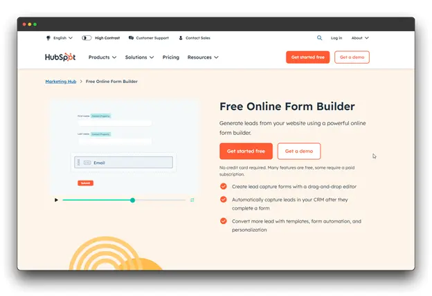 HubSpot's Free Online Form Builder, a type of Website Pop-Up Builder. keywords :: ""Website Pop-Up Builder: Pop-up Builder