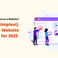 An infographic titled "What Is a Widget on a Website? A Best (Simplest) Guide to Website Widgets for 2025" features three stylized figures interacting with a large web browser interface, showcasing various elements like image placeholders, a video play button, and code brackets, illustrating the functionality and integration of a Widget on a Website.